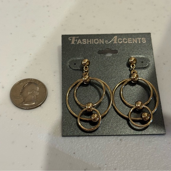 NWT 2 Pair of Fashion Accents Earrings gold tone - open link chain, multi-circle - Picture 8 of 9